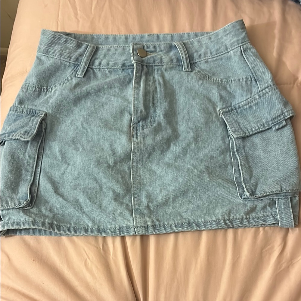 Light Blue Denim Cargo Skirt